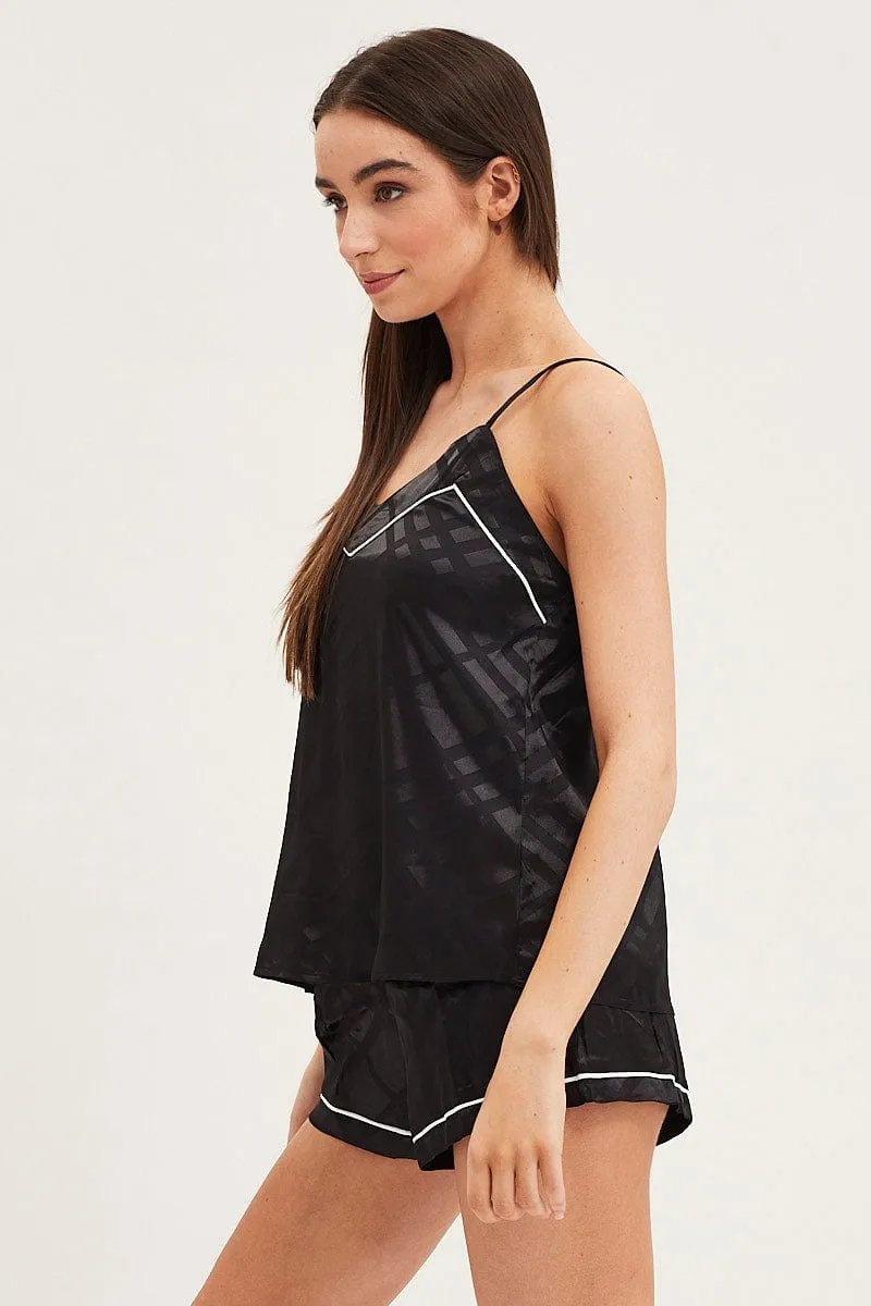 Black Satin Pajamas Set Sleeveless sold by Ally Fashion product image thumbnail 4