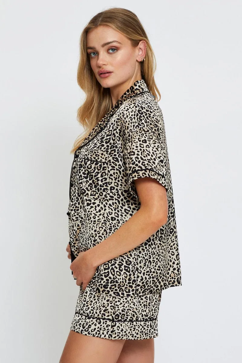 Print Satin Pajamas Set Short Sleeve sold by Ally Fashion product image thumbnail 3