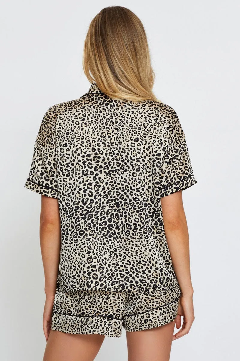 Print Satin Pajamas Set Short Sleeve sold by Ally Fashion product image thumbnail 4