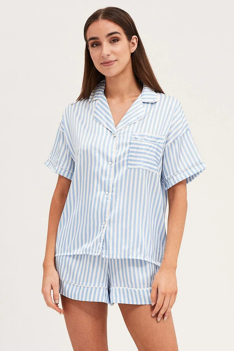 Stripe Satin Short Sleeve Top & Shorts Pj Set sold by Ally Fashion product image thumbnail 2