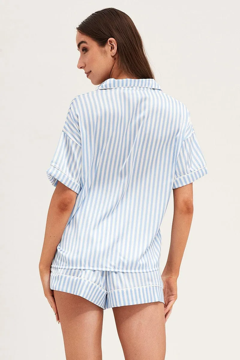 Stripe Satin Short Sleeve Top & Shorts Pj Set sold by Ally Fashion product image thumbnail 5