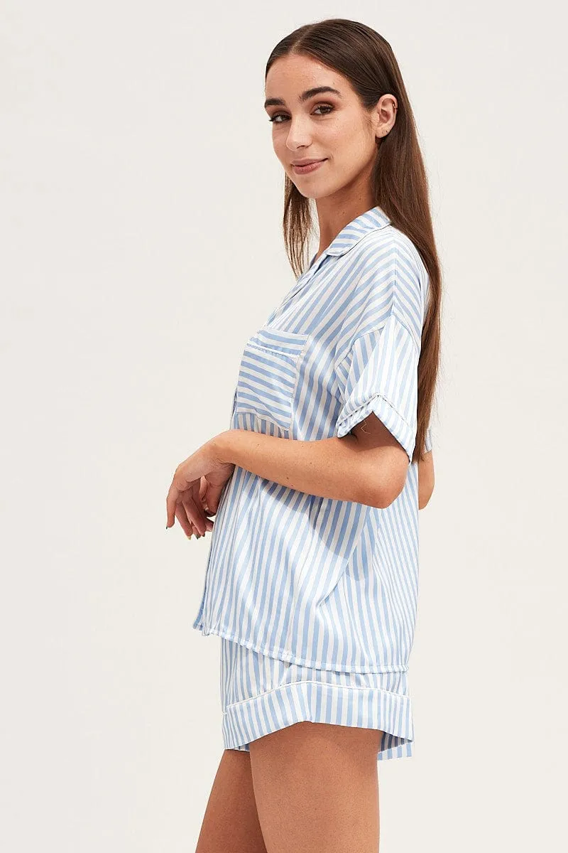 Stripe Satin Short Sleeve Top & Shorts Pj Set sold by Ally Fashion product image thumbnail 4