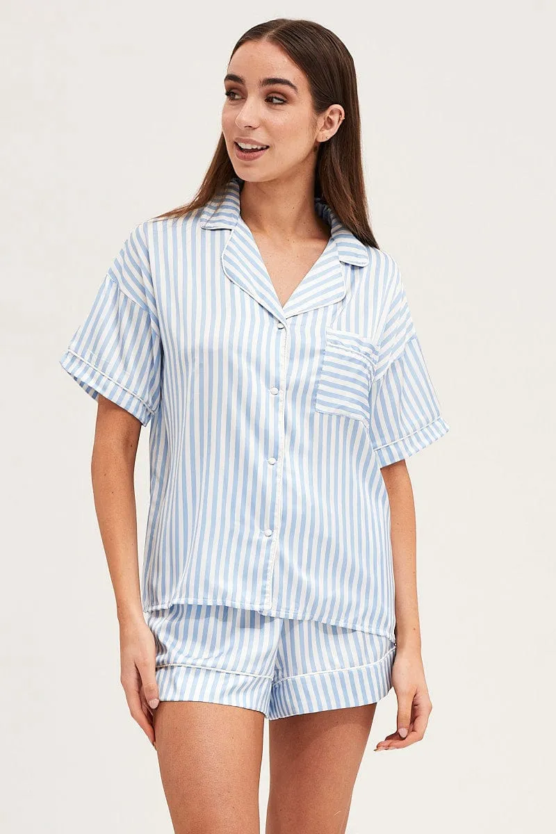 Stripe Satin Short Sleeve Top & Shorts Pj Set sold by Ally Fashion product image thumbnail 3