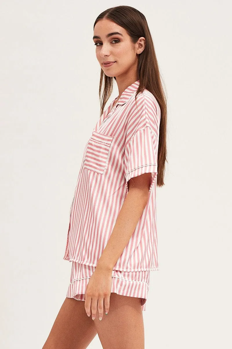 Stripe Satin Short Sleeve Top & Shorts Pj Set sold by Ally Fashion product image thumbnail 4