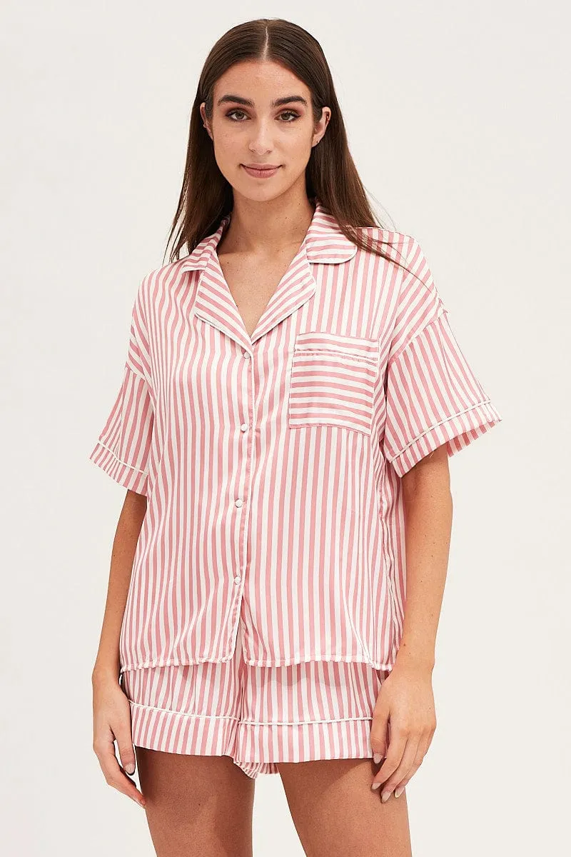 Stripe Satin Short Sleeve Top & Shorts Pj Set sold by Ally Fashion product image thumbnail 2