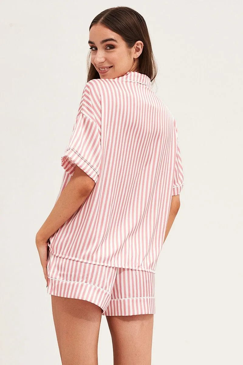 Stripe Satin Short Sleeve Top & Shorts Pj Set sold by Ally Fashion product image thumbnail 5
