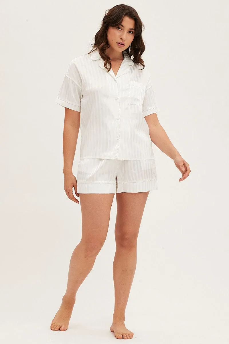 Stripe Satin Short Sleeve Top & Short Pj Set sold by Ally Fashion