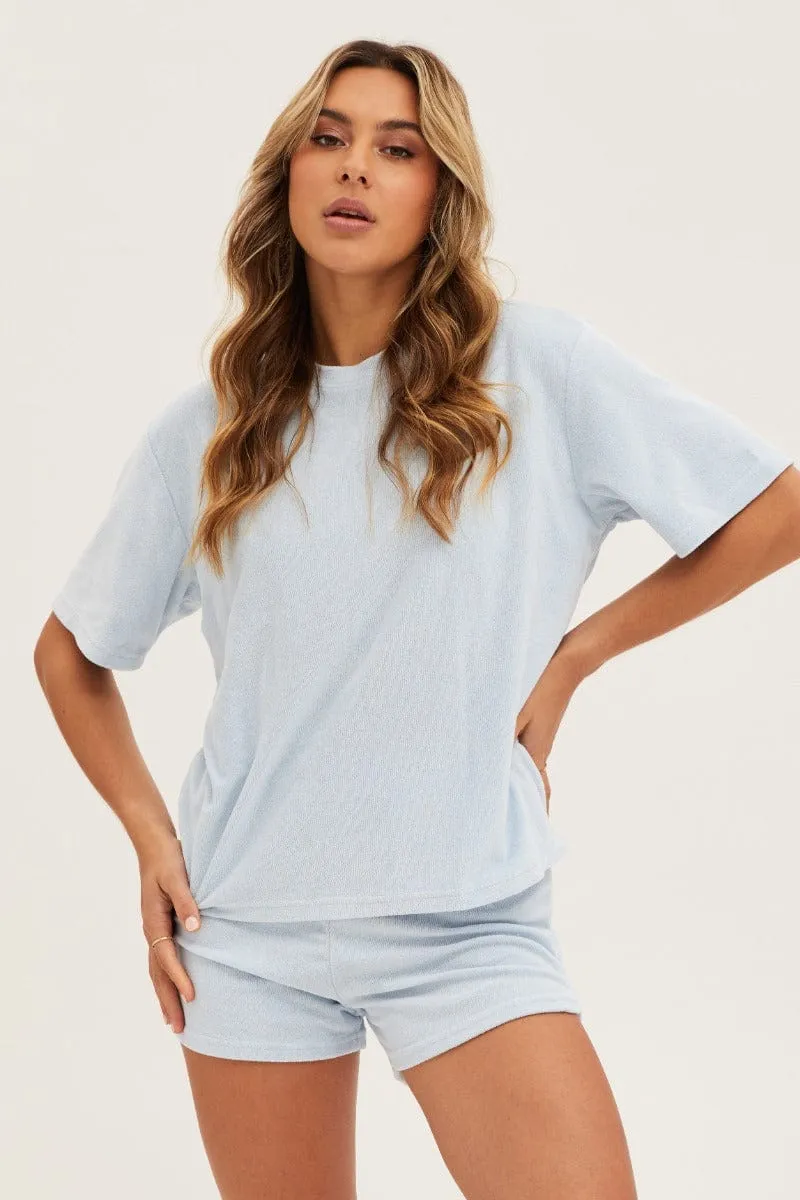 Blue Terry Short Sleeve Top & Shorts Pj Set sold by Ally Fashion product image thumbnail 2