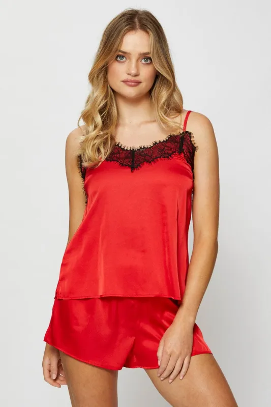 Red Satin Pajamas Set Sleeveless made by Ally Fashion