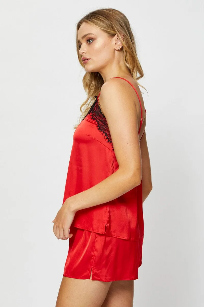 Red Satin Pajamas Set Sleeveless sold by Ally Fashion product image thumbnail 3