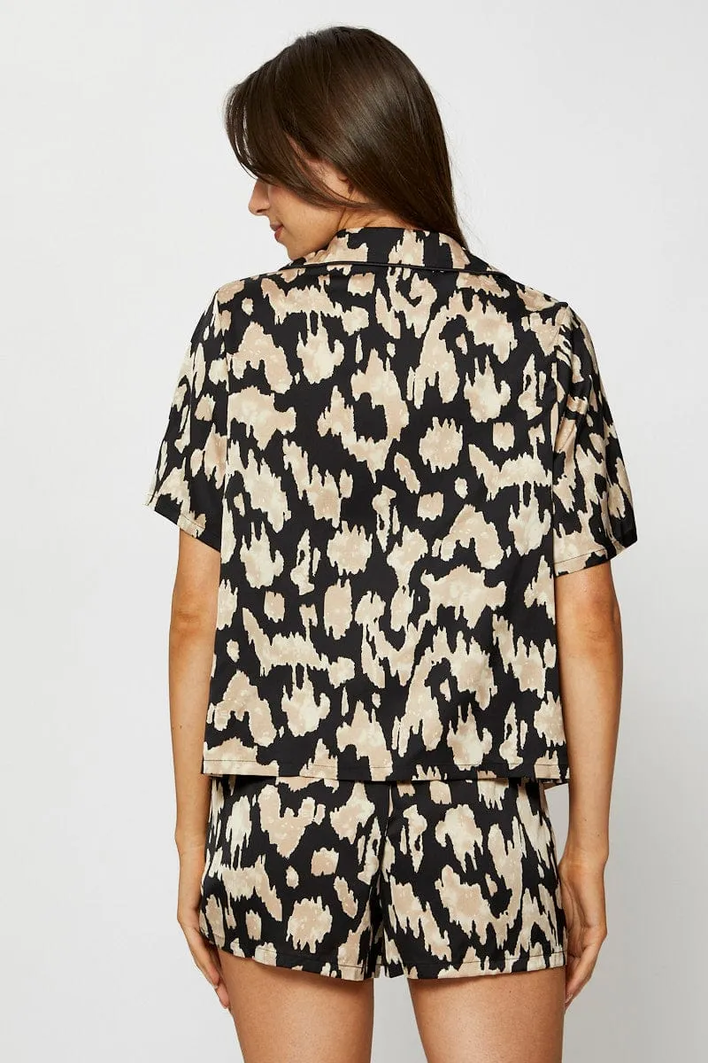 Print Satin Pajamas Set Short Sleeve sold by Ally Fashion product image thumbnail 5