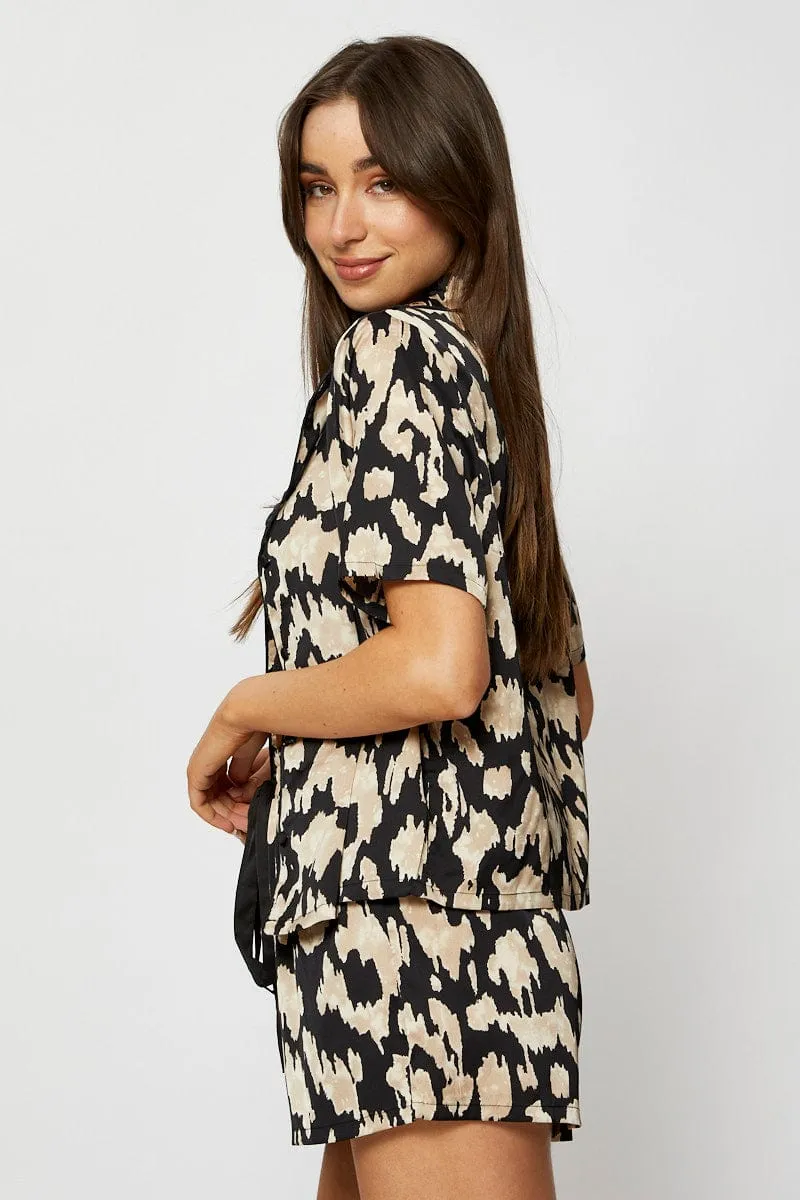 Print Satin Pajamas Set Short Sleeve sold by Ally Fashion product image thumbnail 4