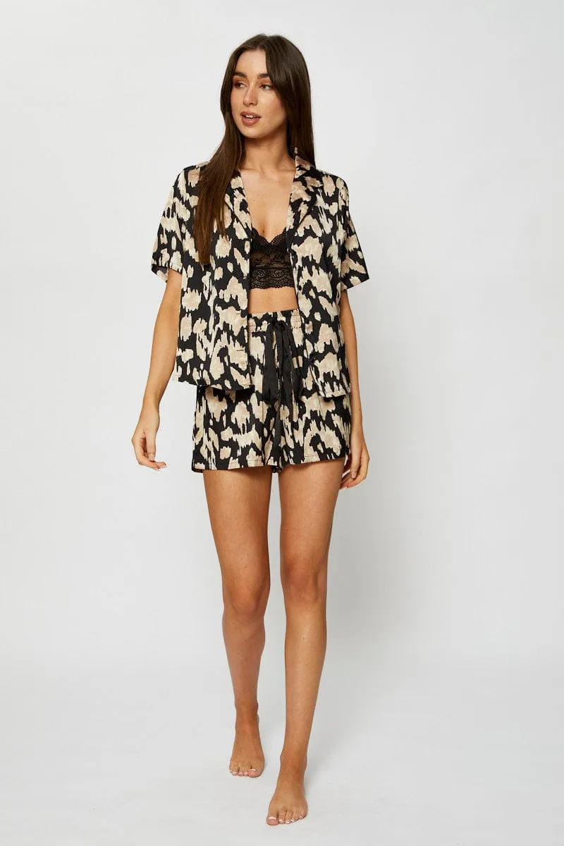 Print Satin Pajamas Set Short Sleeve sold by Ally Fashion product image thumbnail 2