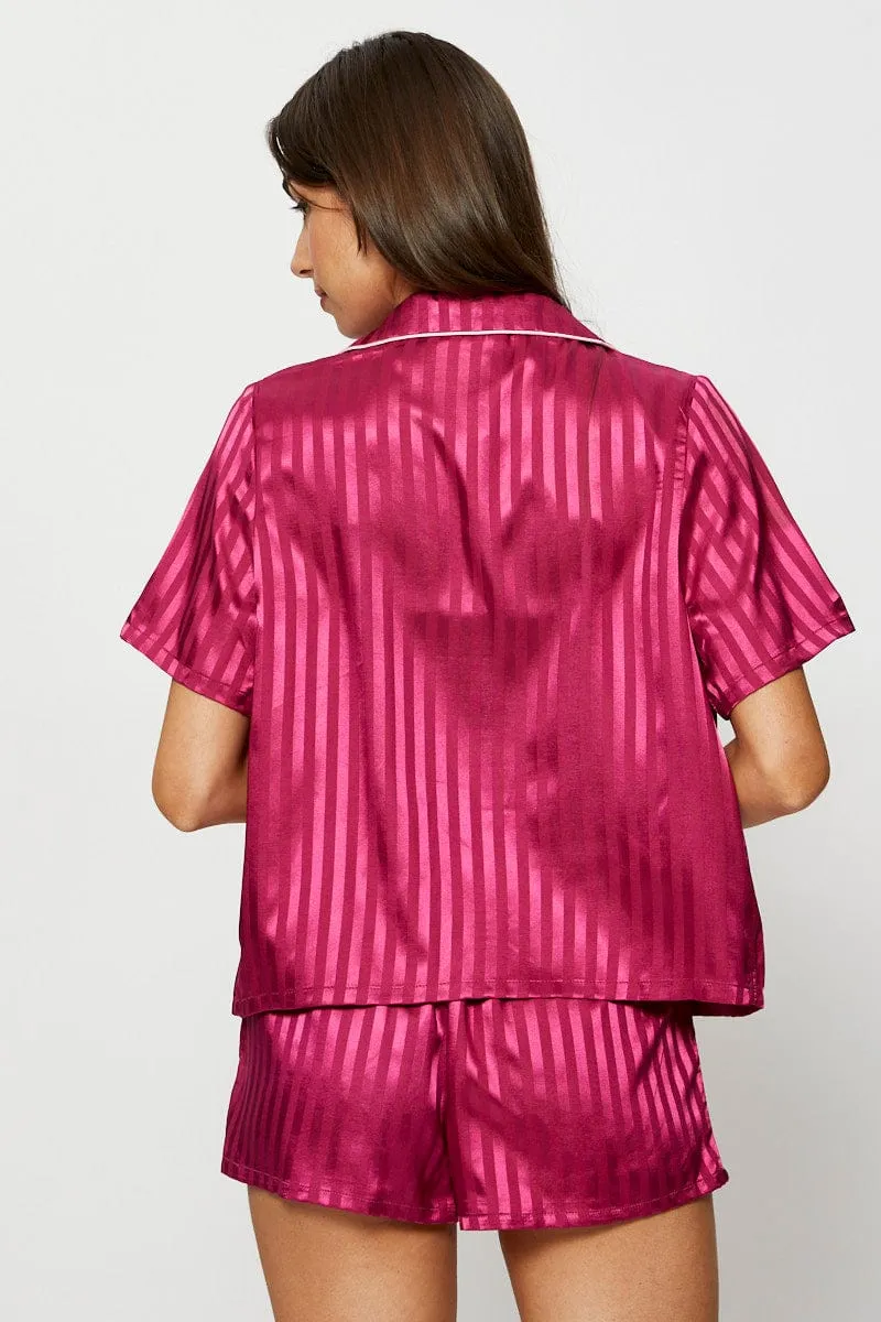 Pink Satin Pajamas Set Short Sleeve sold by Ally Fashion product image thumbnail 5