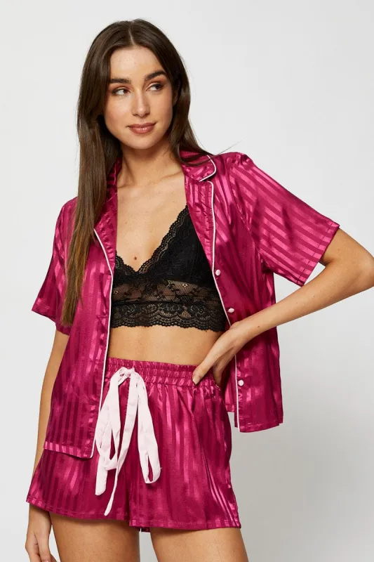 Pink Satin Pajamas Set Short Sleeve sold by Ally Fashion