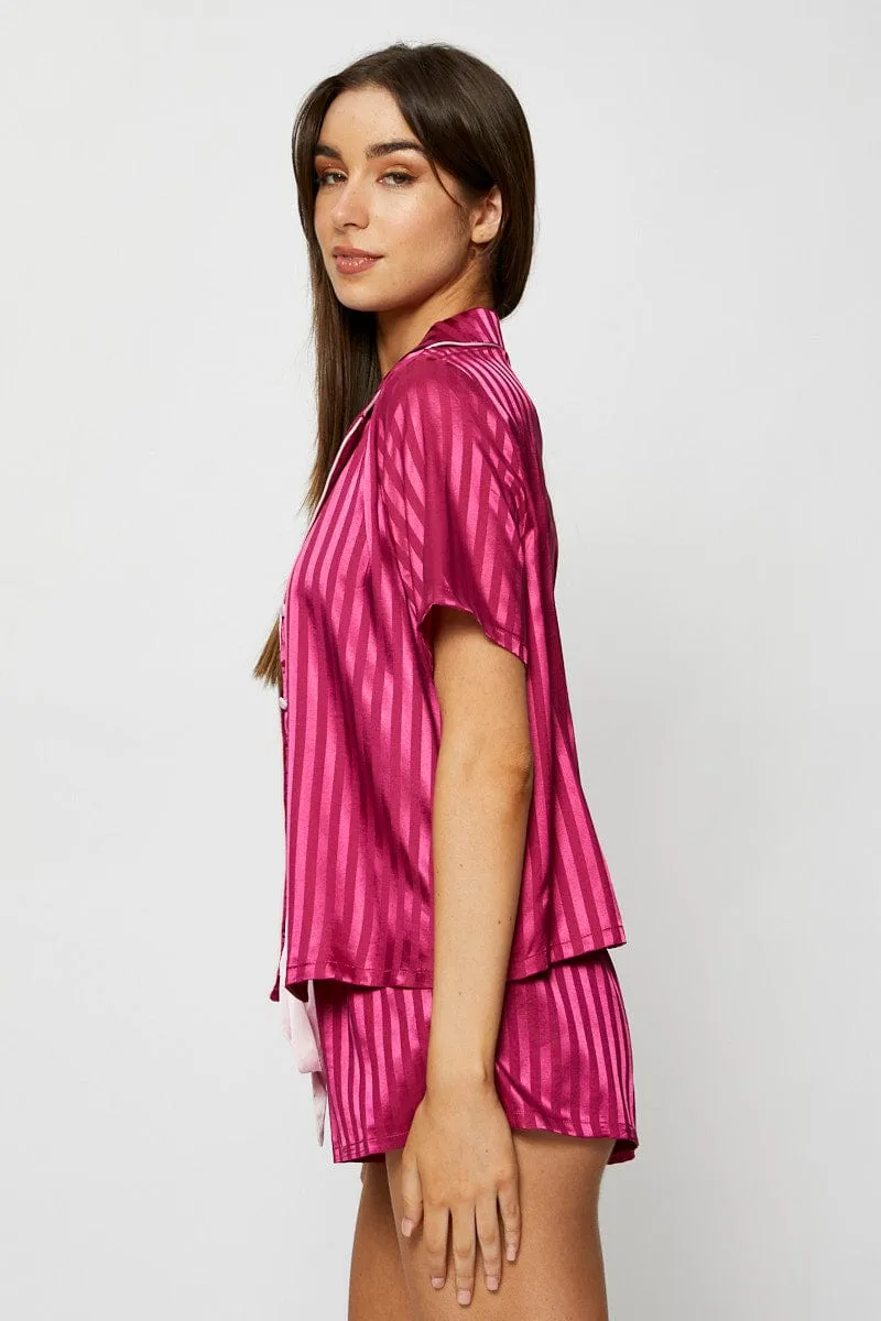 Pink Satin Pajamas Set Short Sleeve sold by Ally Fashion product image thumbnail 4