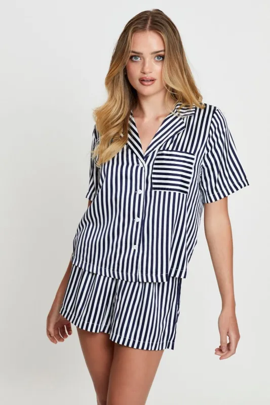 Stripe Satin Pajamas Set Short Sleeve sold by Ally Fashion