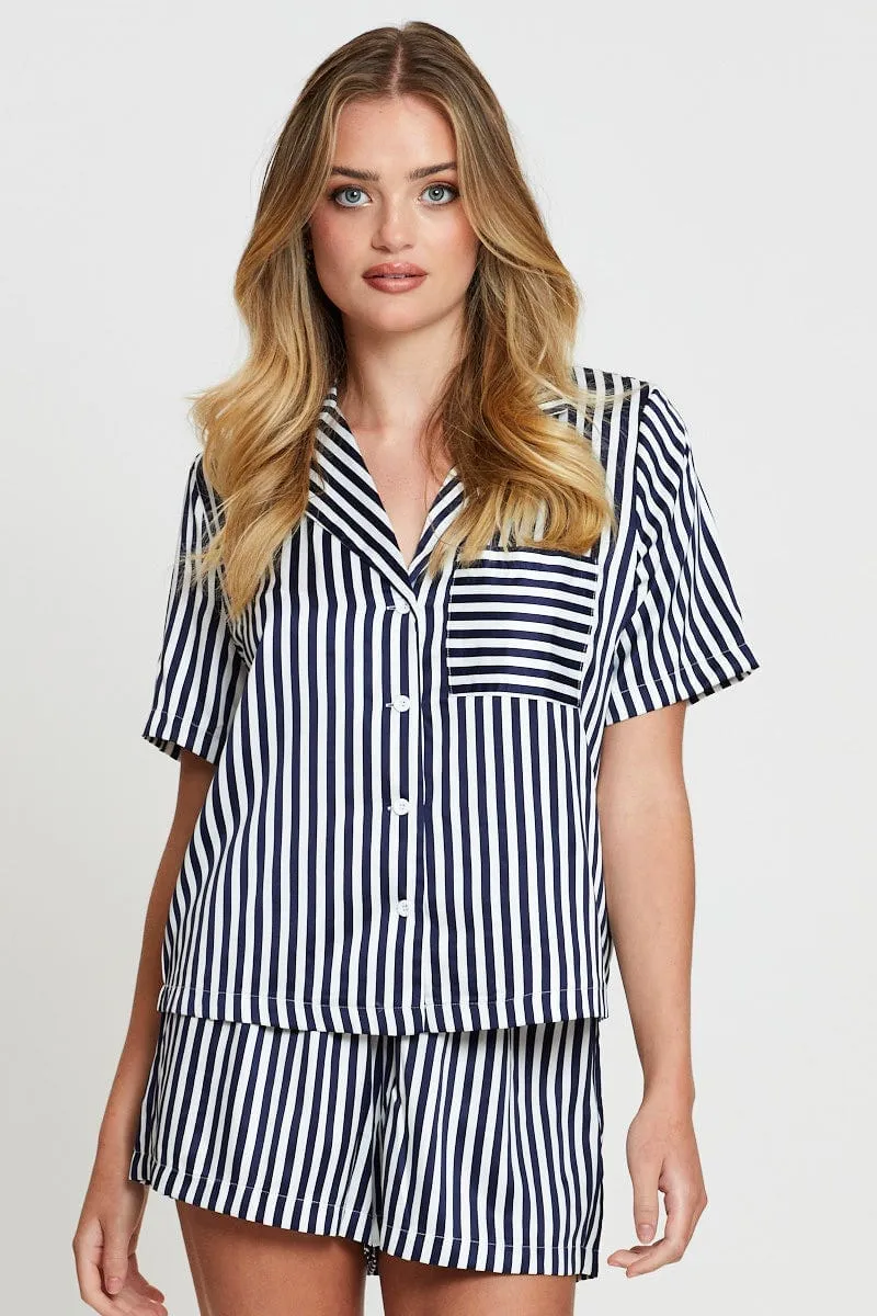 Stripe Satin Pajamas Set Short Sleeve sold by Ally Fashion product image thumbnail 3