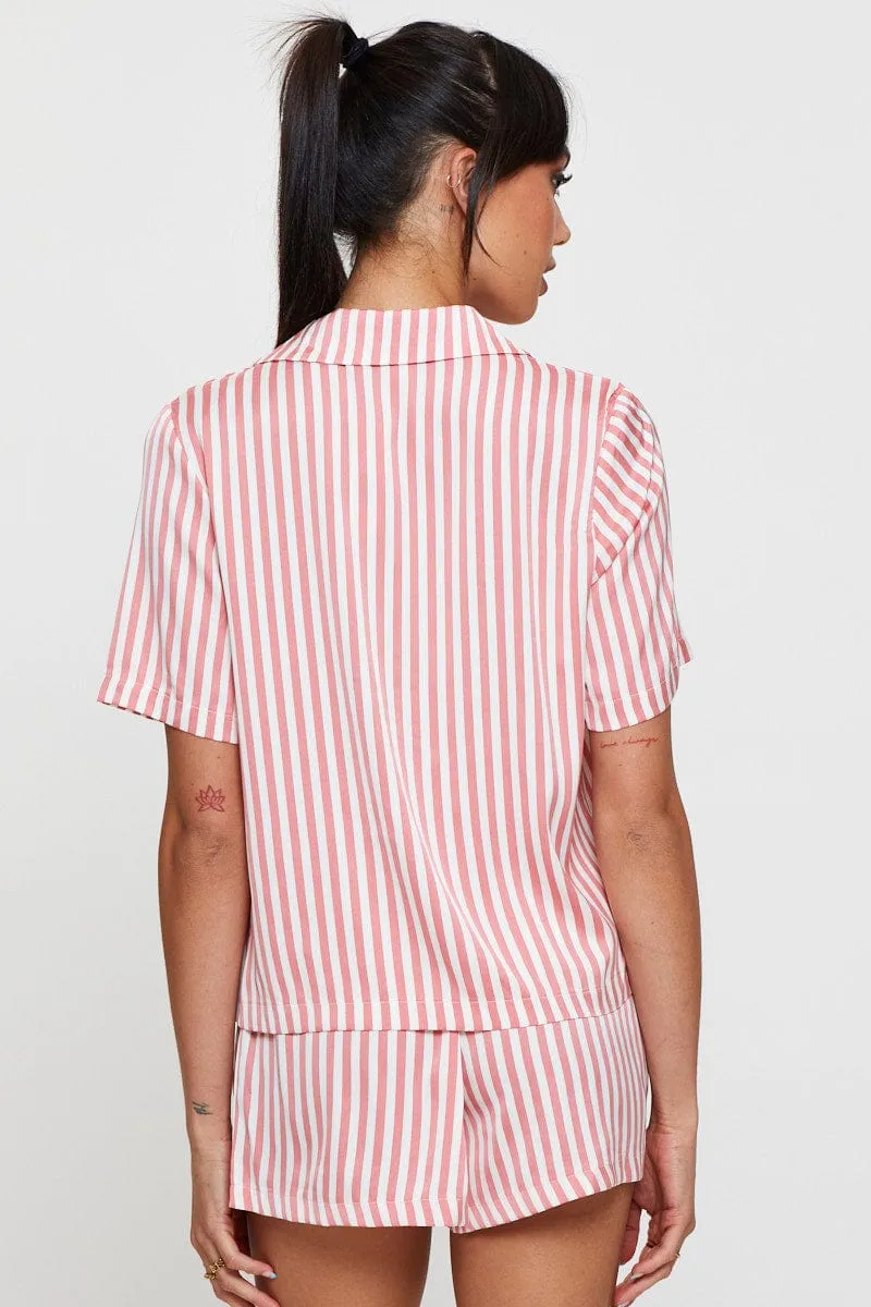Stripe Satin Pajamas Set Short Sleeve sold by Ally Fashion product image thumbnail 5