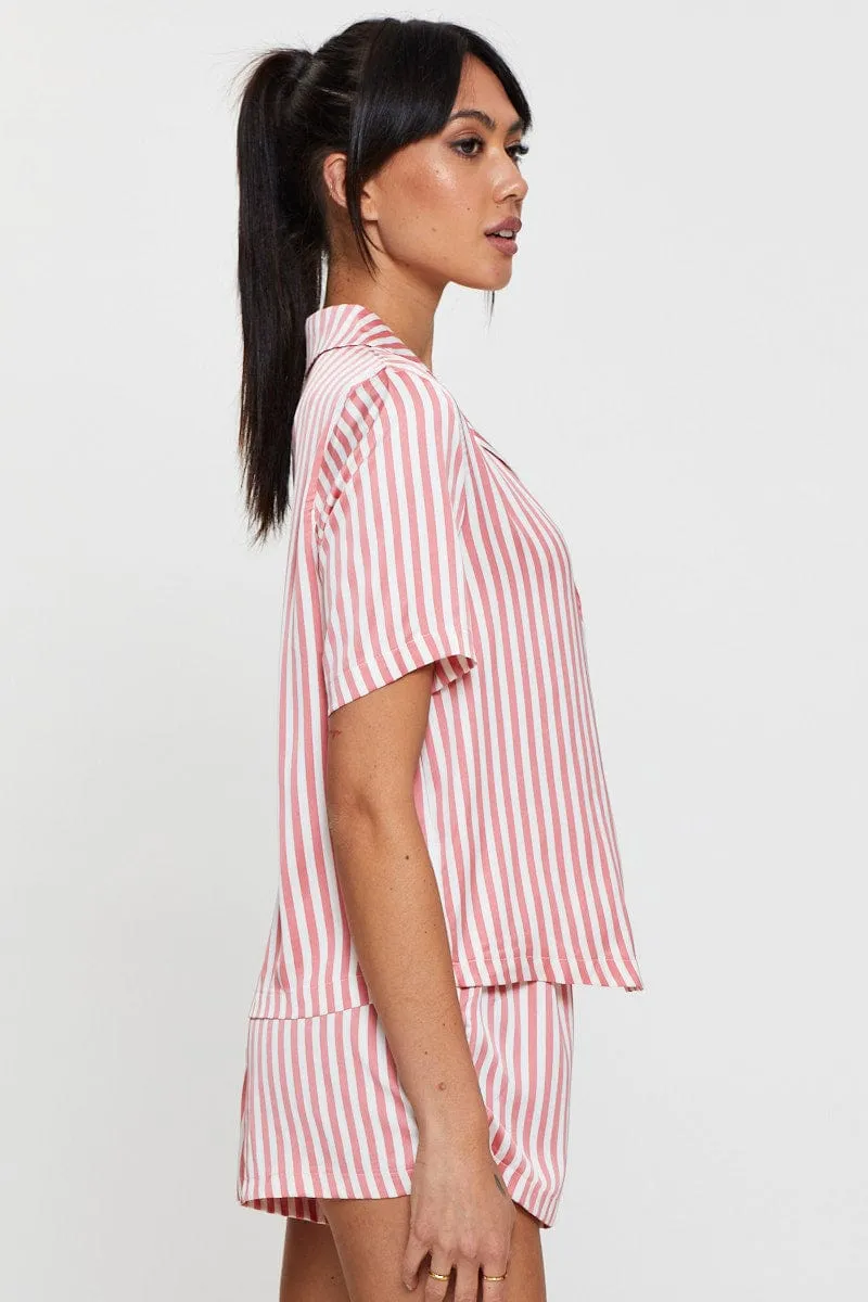 Stripe Satin Pajamas Set Short Sleeve sold by Ally Fashion product image thumbnail 4