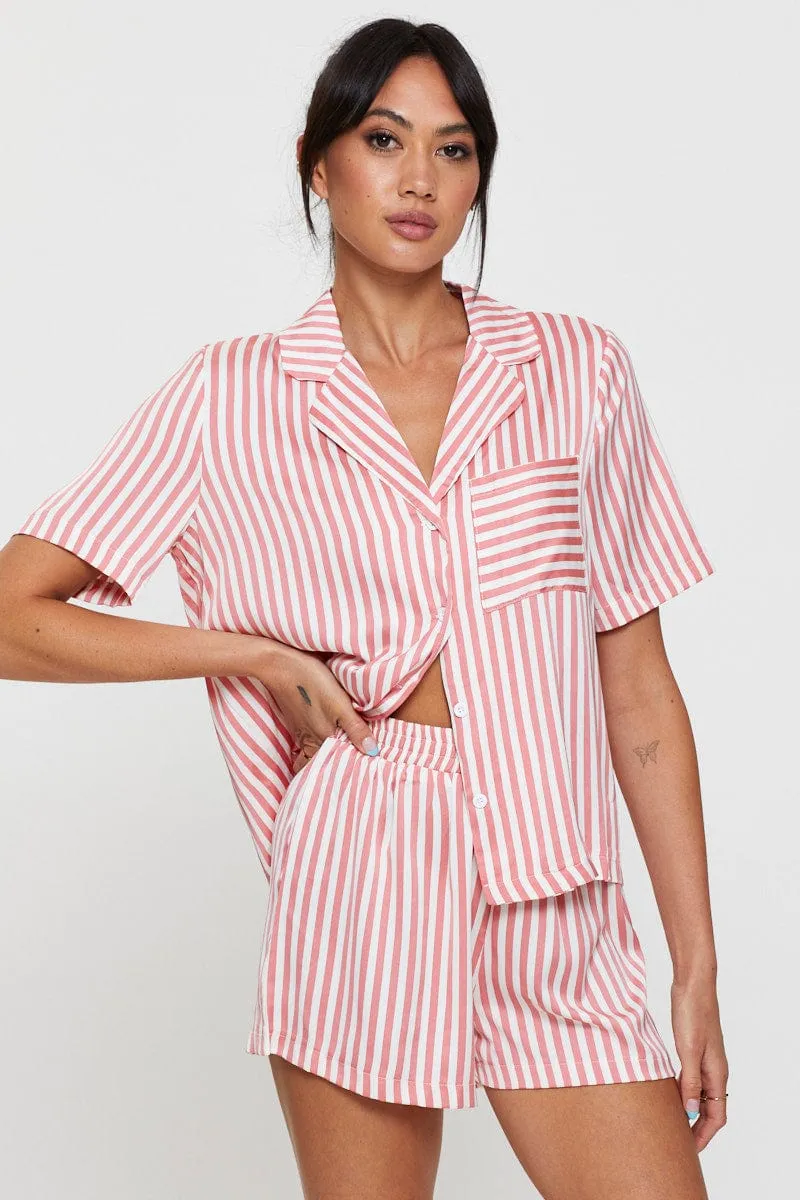 Stripe Satin Pajamas Set Short Sleeve sold by Ally Fashion product image thumbnail 3