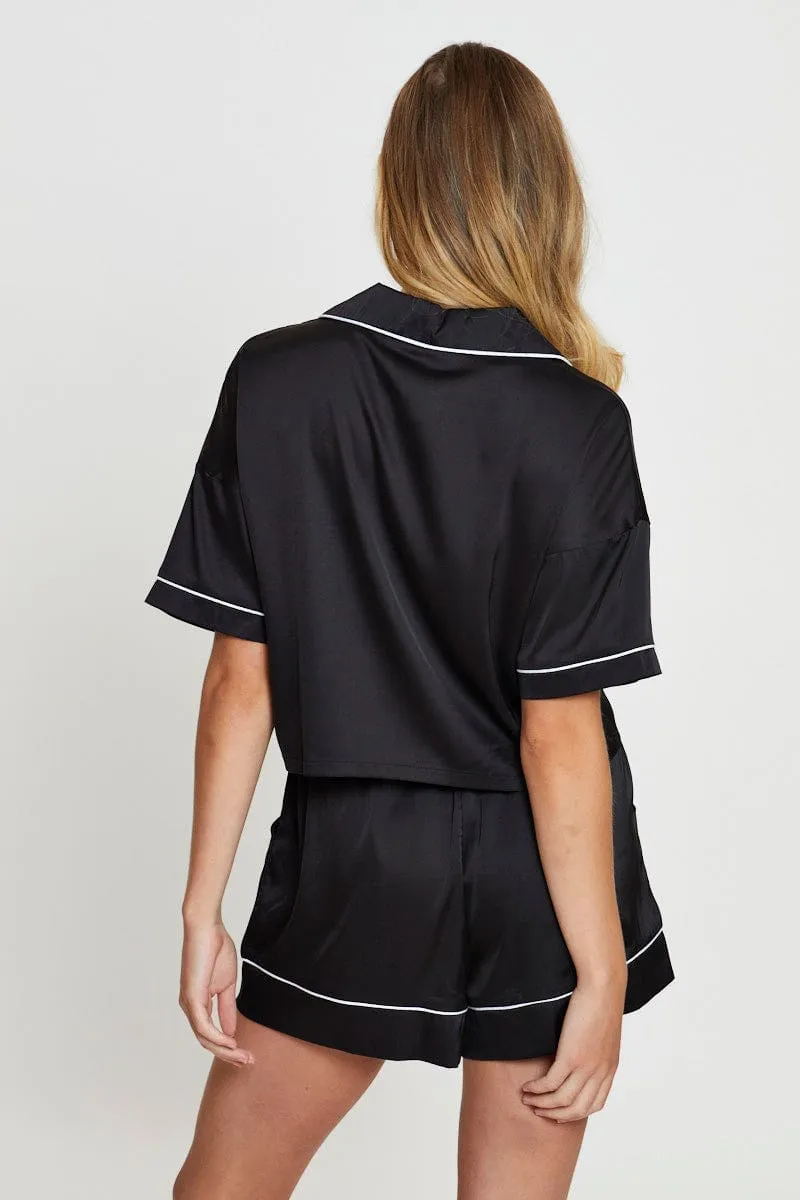 Black Crop Pajamas Set Short Sleeve sold by Ally Fashion product image thumbnail 5