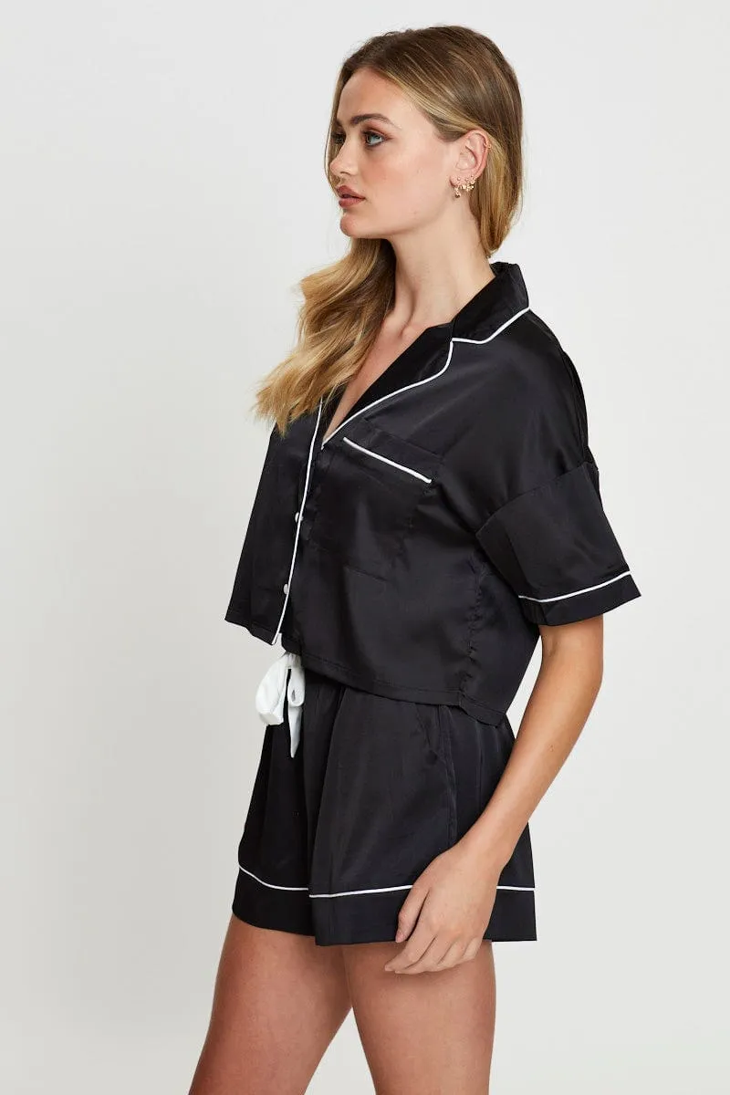 Black Crop Pajamas Set Short Sleeve sold by Ally Fashion product image thumbnail 4
