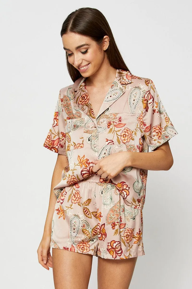 Print Satin Pajamas Set Short Sleeve sold by Ally Fashion product image thumbnail 3