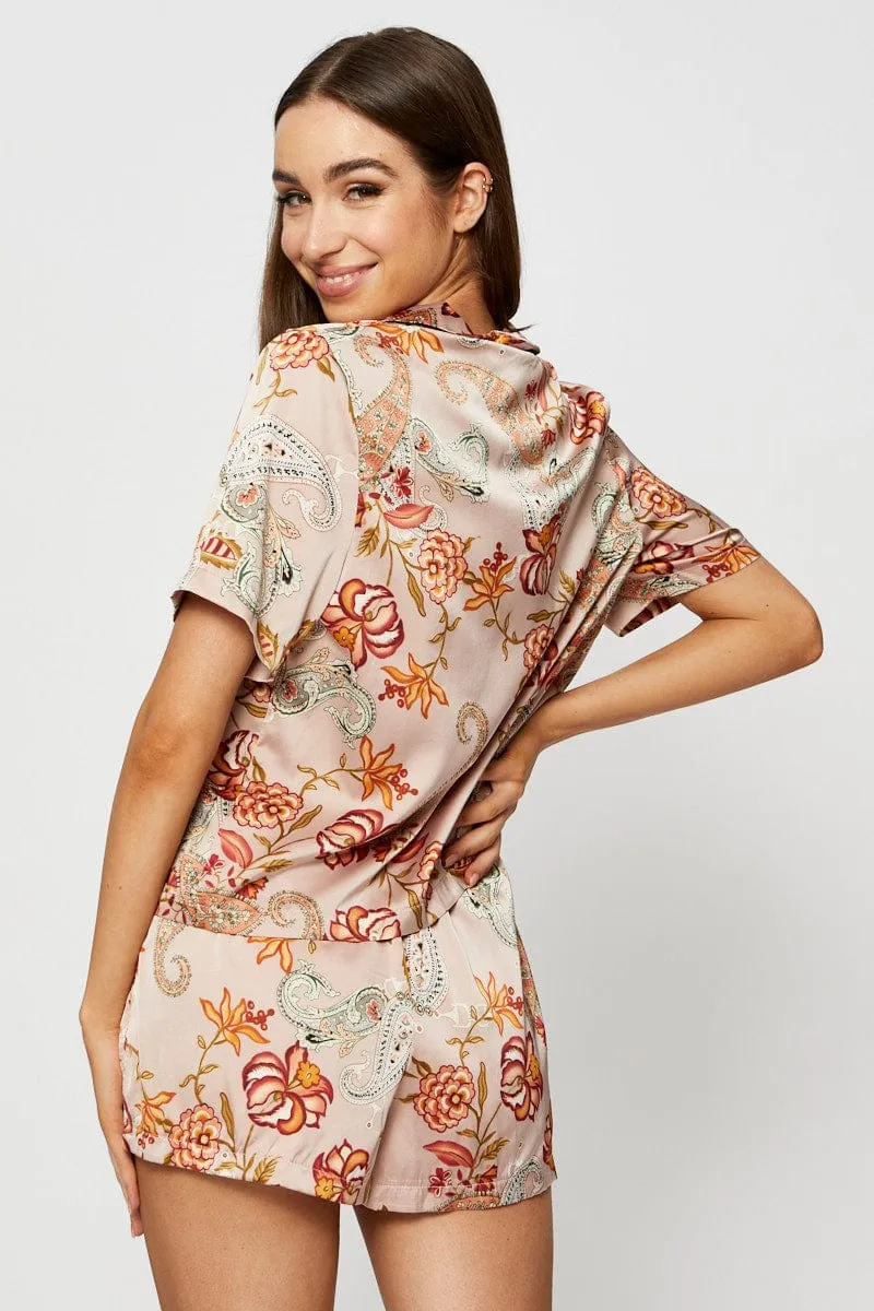 Print Satin Pajamas Set Short Sleeve sold by Ally Fashion product image thumbnail 5