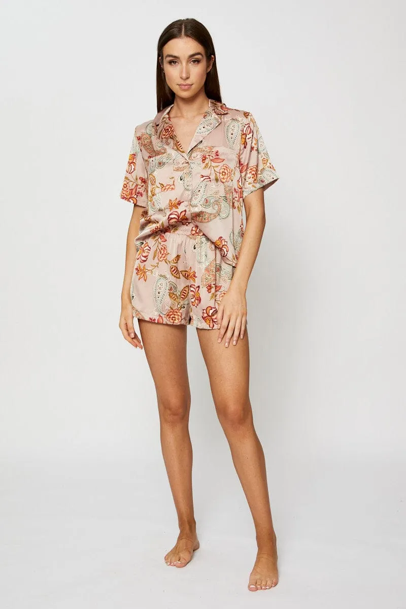 Print Satin Pajamas Set Short Sleeve sold by Ally Fashion product image thumbnail 2