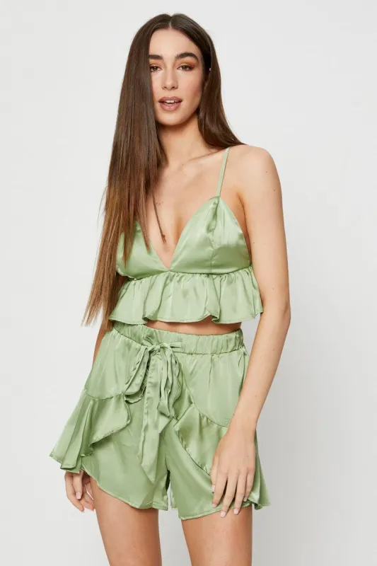 Green Bralette Pyjamas Set Satin sold by Ally Fashion