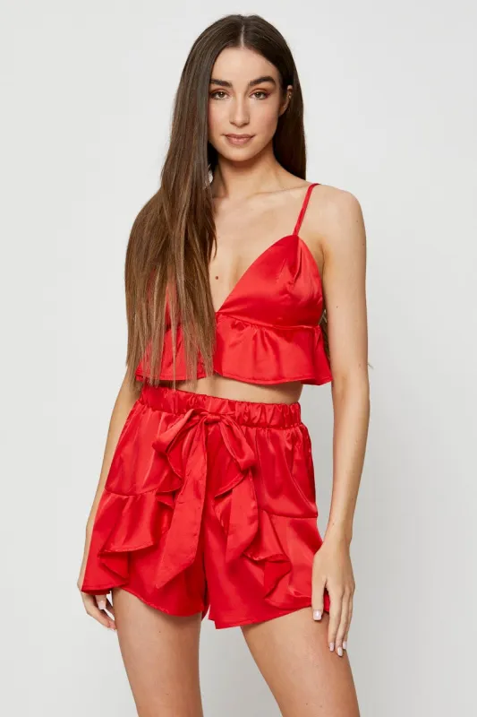 Red Bralette Pyjamas Set Satin sold by Ally Fashion