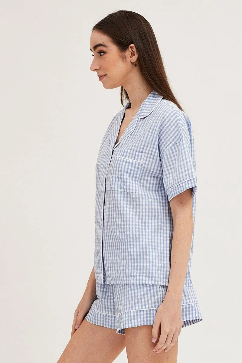 Check Contrast Piping Pajamas Set Short Sleeve sold by Ally Fashion product image thumbnail 4