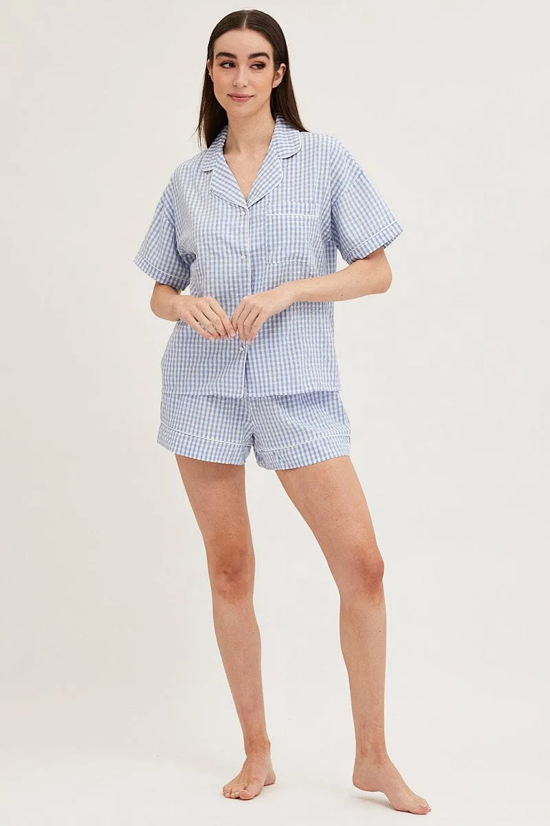 Check Contrast Piping Pajamas Set Short Sleeve sold by Ally Fashion