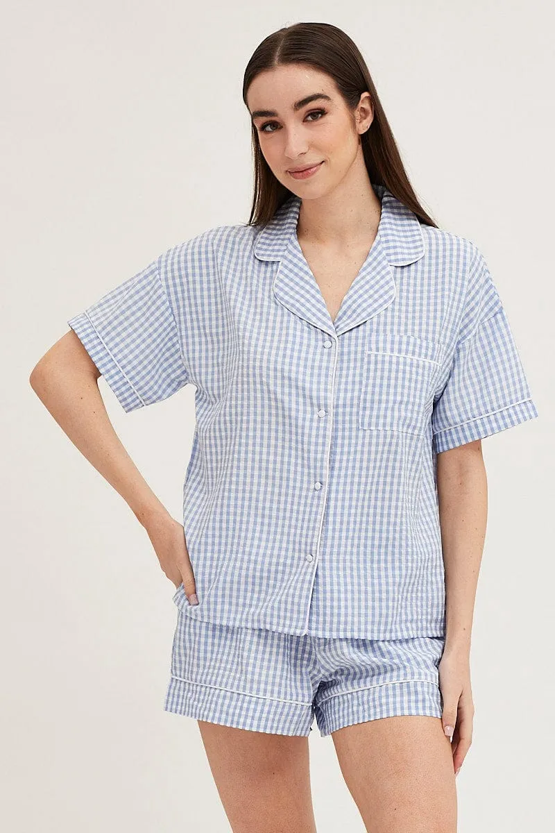 Check Contrast Piping Pajamas Set Short Sleeve sold by Ally Fashion product image thumbnail 2