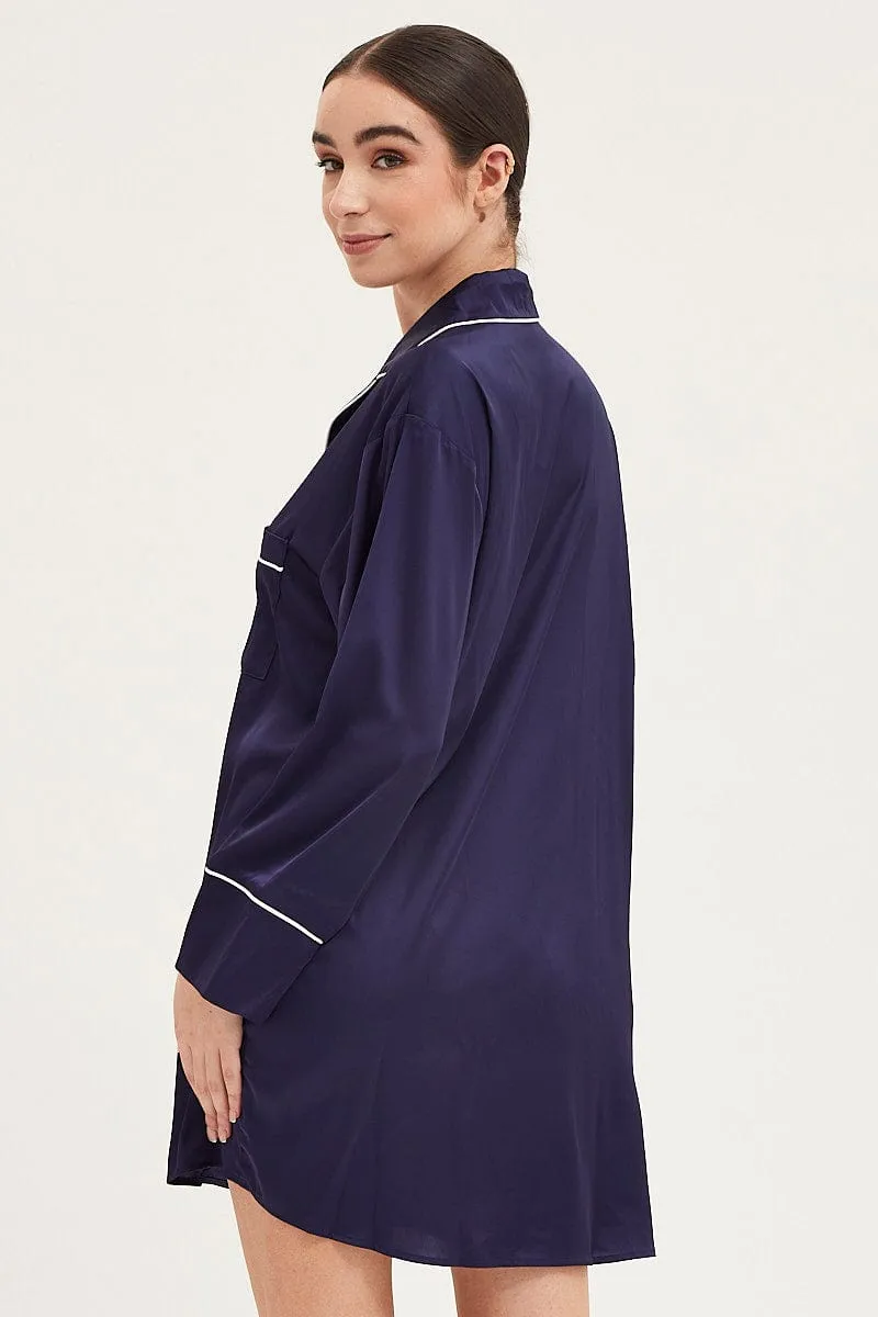 Blue Satin Pajamas Long Sleeve sold by Ally Fashion product image thumbnail 5