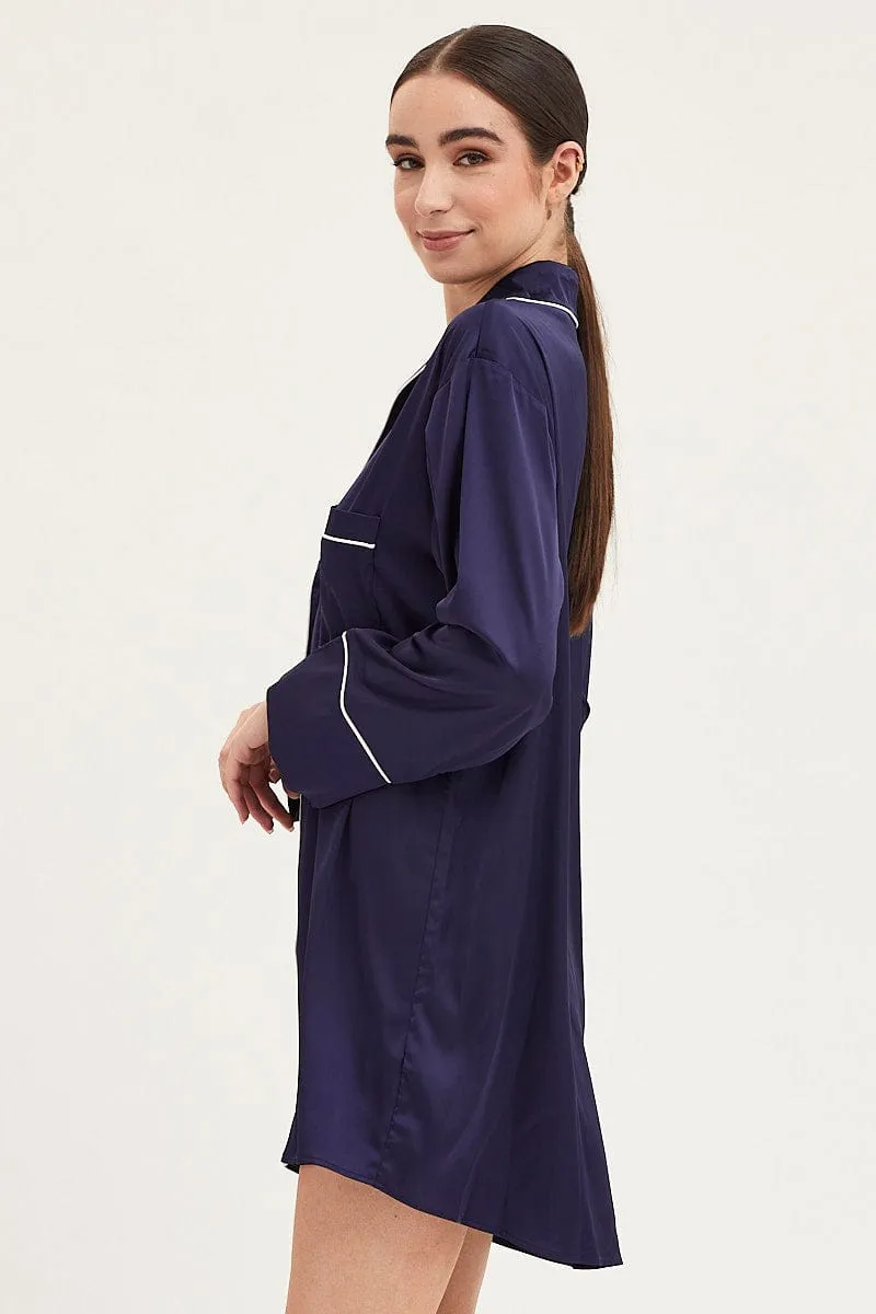 Blue Satin Pajamas Long Sleeve sold by Ally Fashion product image thumbnail 4