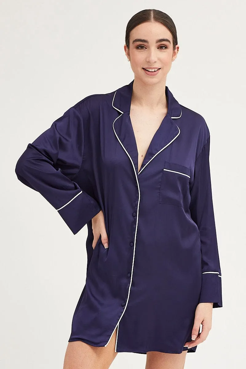 Blue Satin Pajamas Long Sleeve sold by Ally Fashion product image thumbnail 3