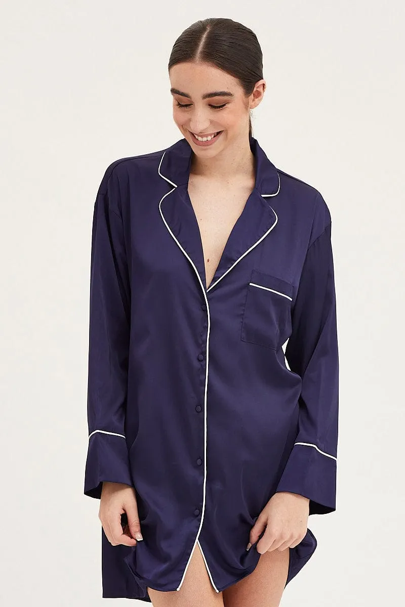 Blue Satin Pajamas Long Sleeve sold by Ally Fashion product image thumbnail 2