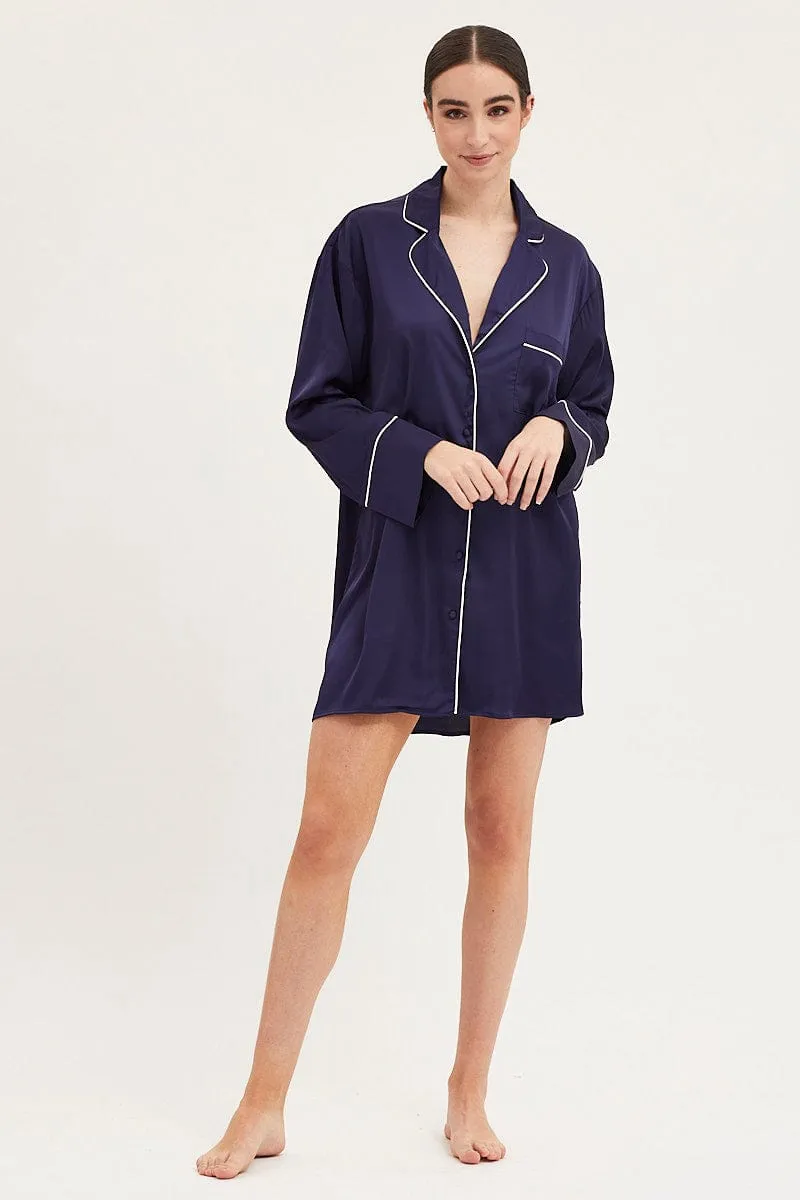 Blue Satin Pajamas Long Sleeve sold by Ally Fashion