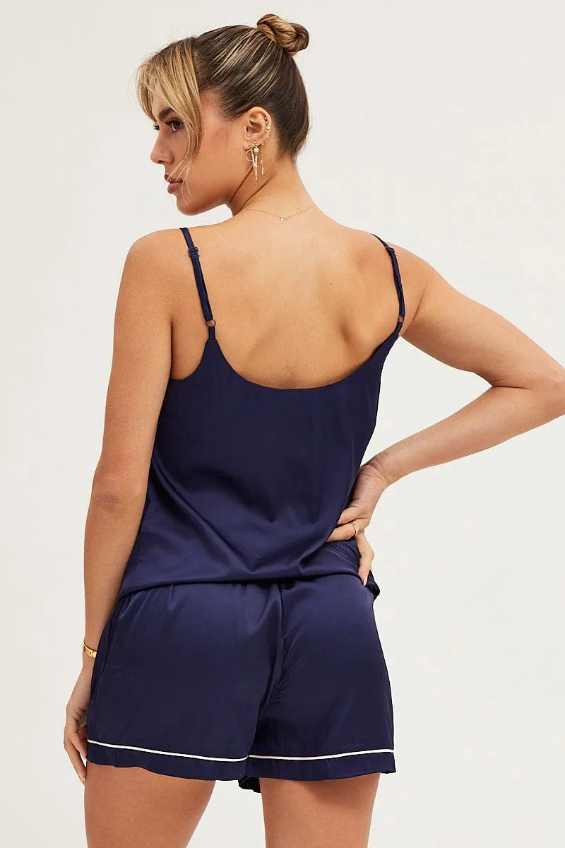 Blue Satin Cami Top & Shorts Pj Set sold by Ally Fashion product image thumbnail 5