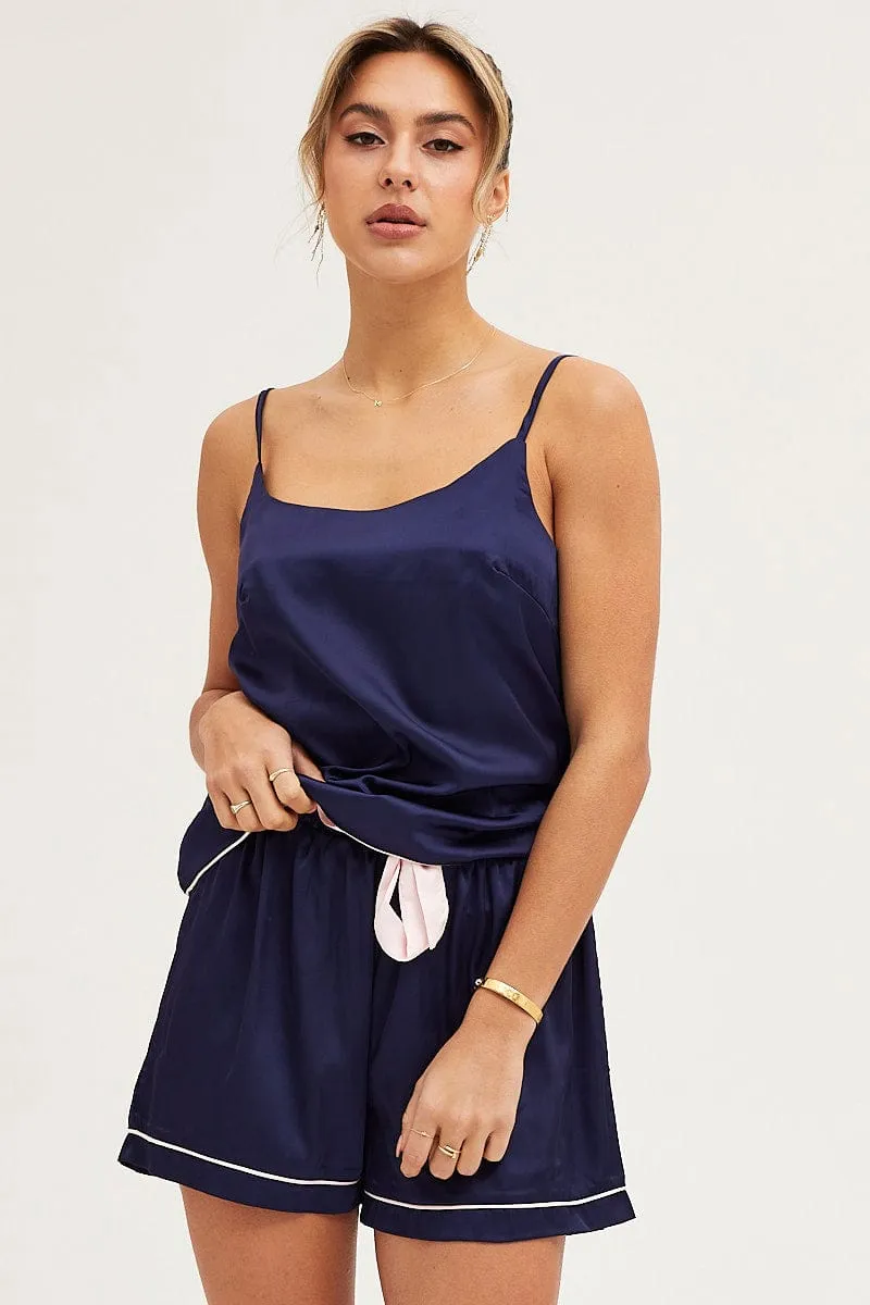 Blue Satin Cami Top & Shorts Pj Set sold by Ally Fashion product image thumbnail 4
