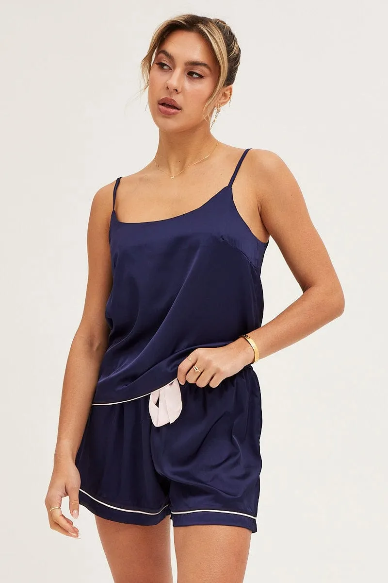 Blue Satin Cami Top & Shorts Pj Set sold by Ally Fashion product image thumbnail 2
