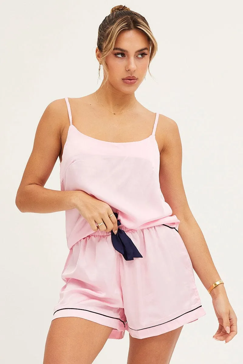 Pink Satin Cami Top & Shorts Pj Set sold by Ally Fashion product image thumbnail 3