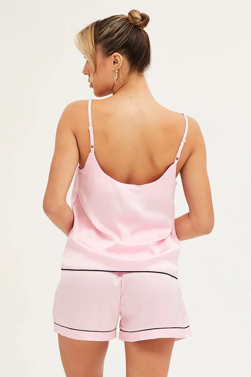 Pink Satin Cami Top & Shorts Pj Set sold by Ally Fashion product image thumbnail 5