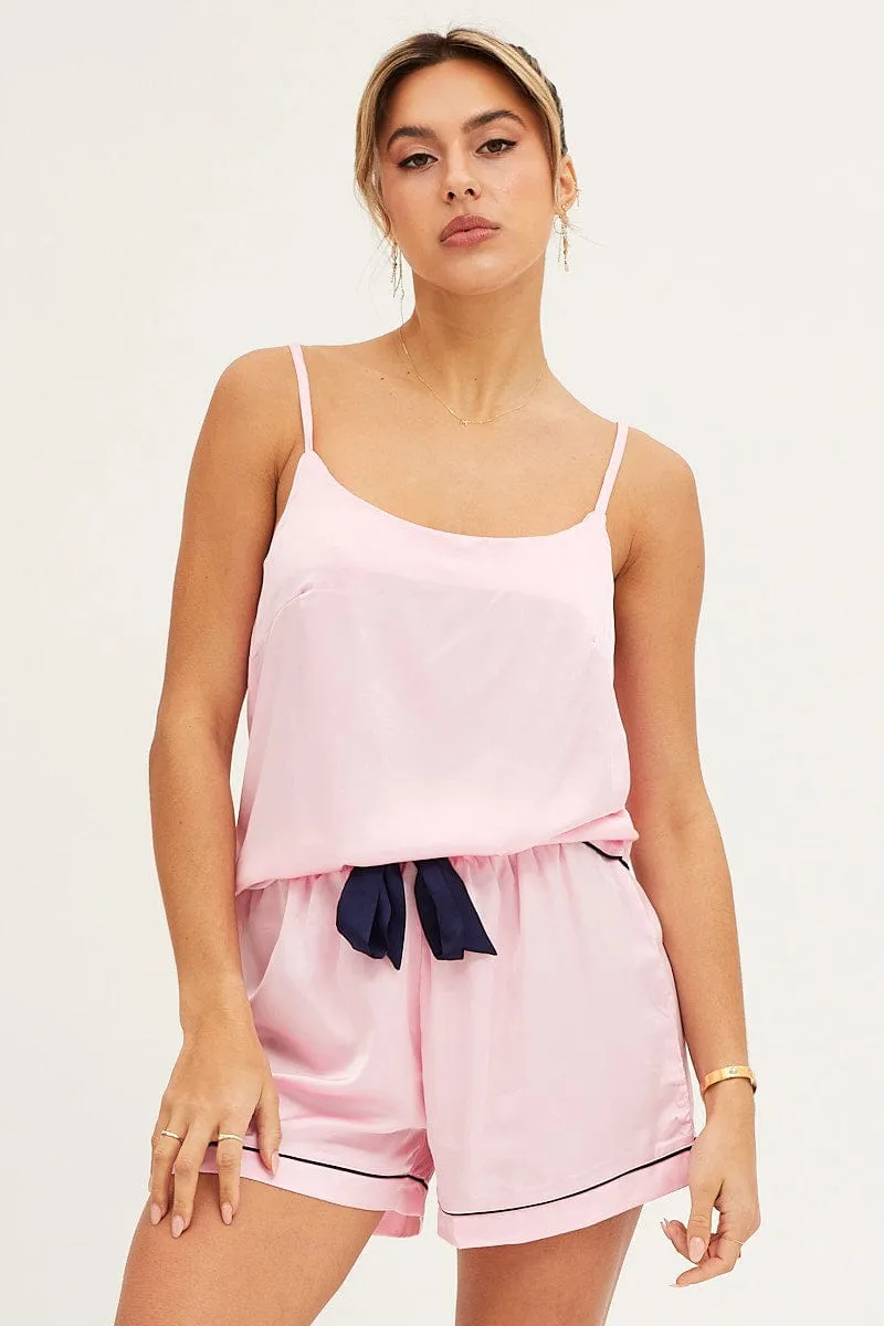 Pink Satin Cami Top & Shorts Pj Set sold by Ally Fashion product image thumbnail 2