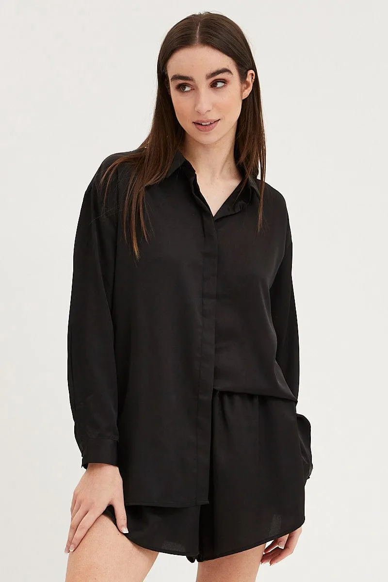 Black Satin Pajamas Set Long Sleeve sold by Ally Fashion product image thumbnail 3