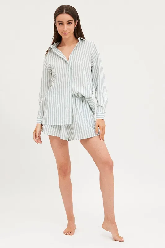 Stripe  Linen Pajamas Set Long Sleeve sold by Ally Fashion