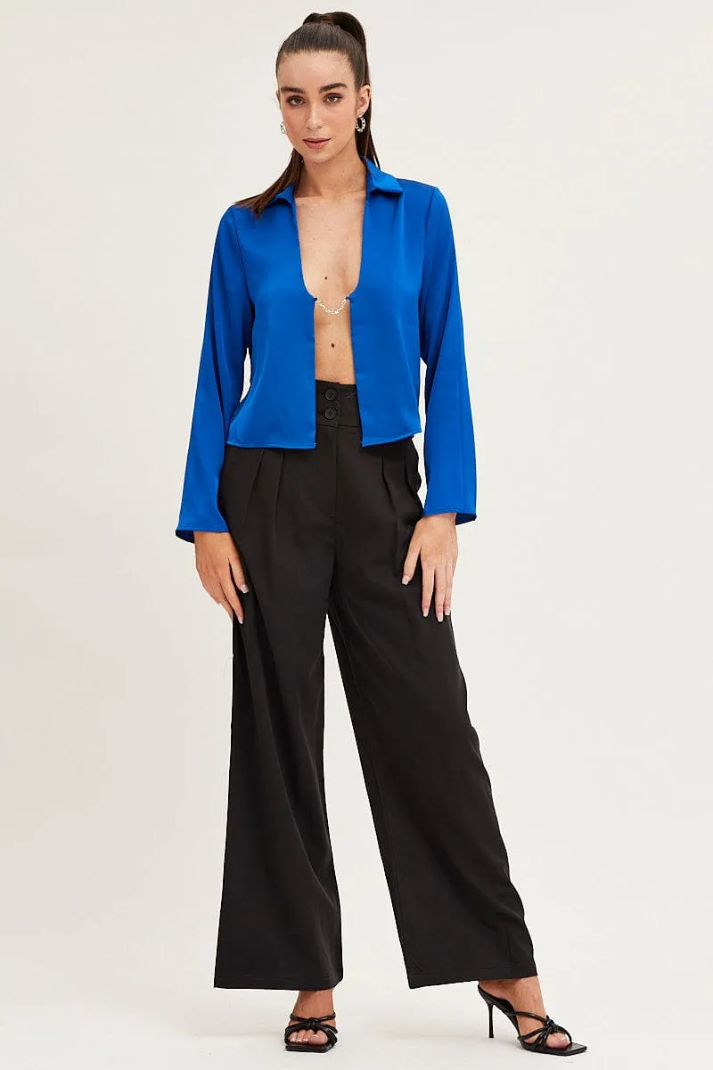 Blue Satin Long Sleeve Collared Chain-Link Front Jacket sold by Ally Fashion product image thumbnail 2