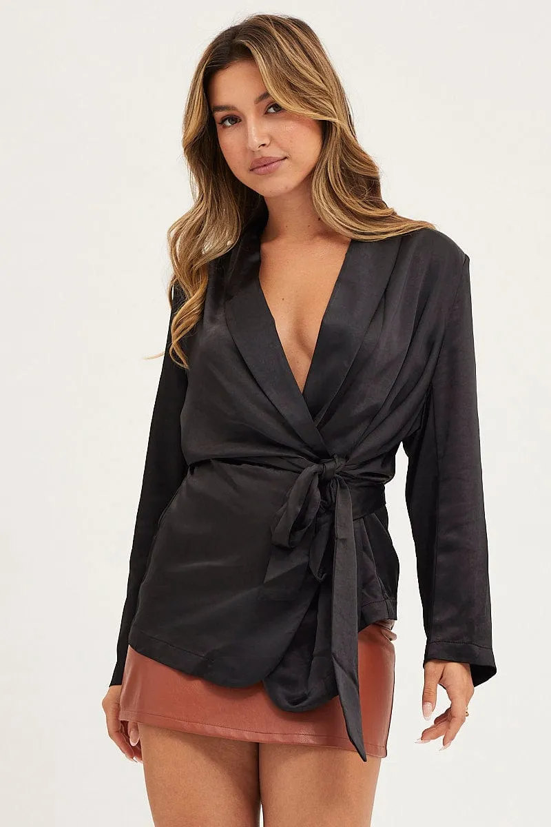 Black Wrap Jacket Long Sleeve sold by Ally Fashion product image thumbnail 3